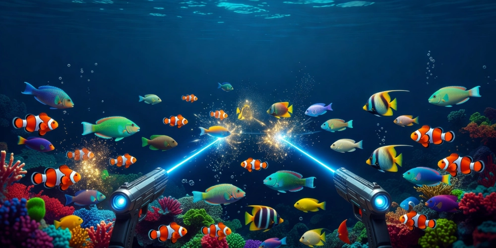 Minh họa giao diện trò chơi bắn cá zui nh88 với đồ họa sống động và cá đa dạng