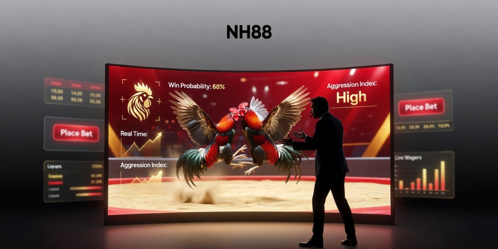 Minh họa khái niệm đá gà bình luận viên trên nền tảng NH88 với giao diện chuyên nghiệp