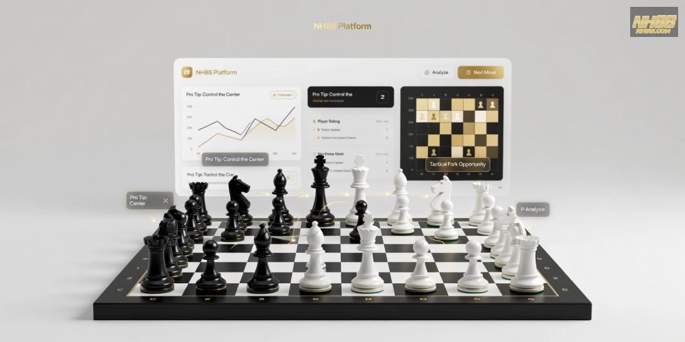 Hình minh họa khái niệm hướng dẫn chơi cờ vua trên nền tảng NH88 trực tuyến