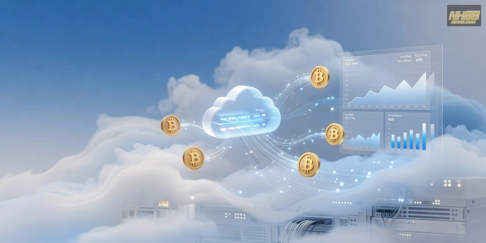 Hình ảnh minh họa cloud mining Bitcoin trên NH88 với giao diện thân thiện và hiệu suất cao