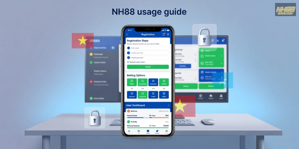 Minh họa khái niệm hướng dẫn sử dụng NH88 qua giao diện nền tảng cá cược trực tuyến