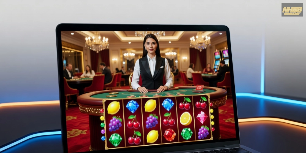 Hình minh họa khái niệm live casino slot games nh88 với giao diện sòng bạc hiện đại