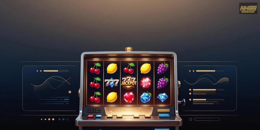 Minh họa khái niệm nổ hũ uy tín trên nền tảng NH88 với hình ảnh slot machine hiện đại