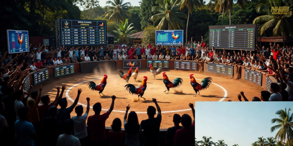 Hình ảnh trường gà Philippines trên NH88 với không khí sôi động và công nghệ phát sóng hiện đại.